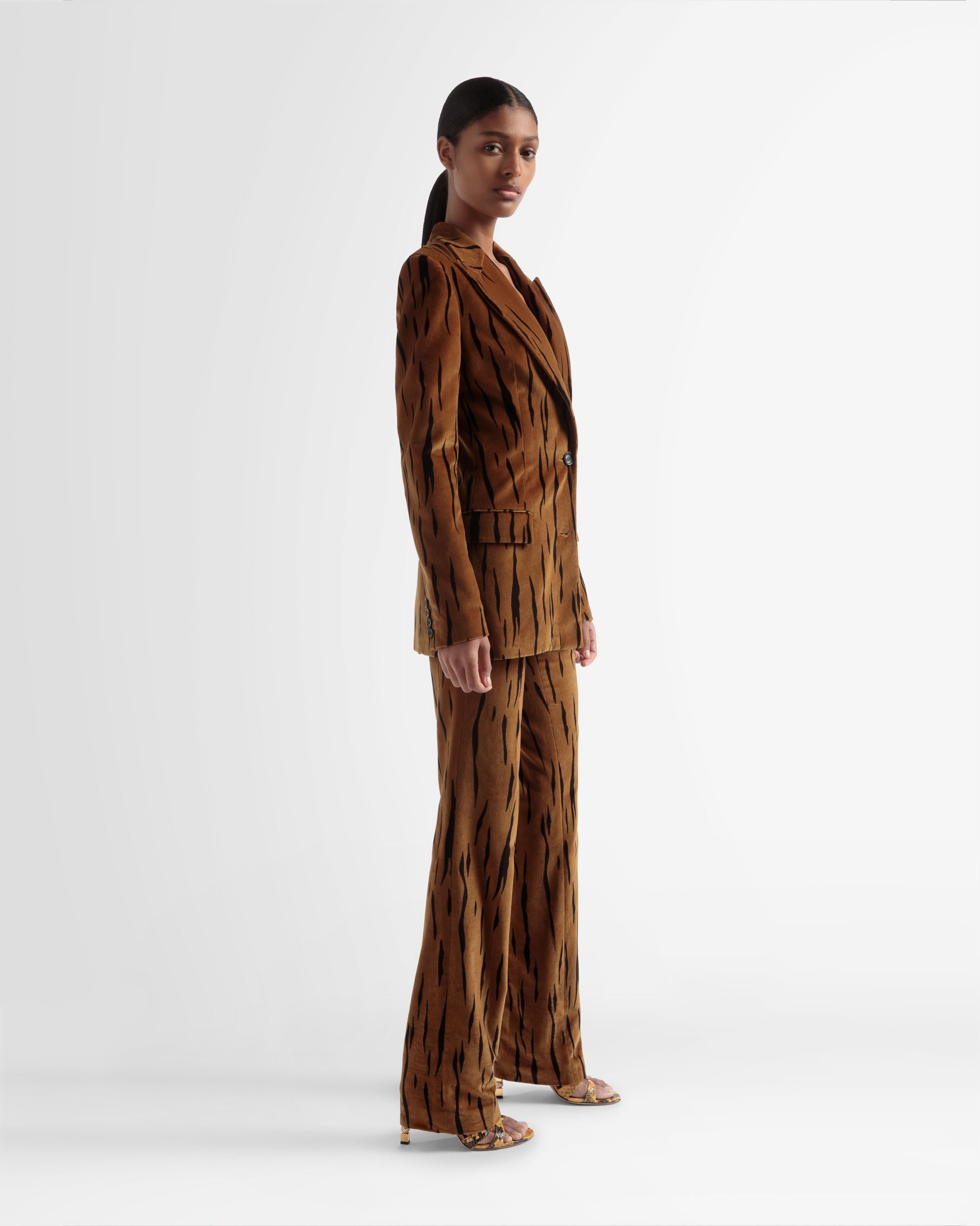 Velvet Printed Pants In Desert And Black - Women's - Bally - 04