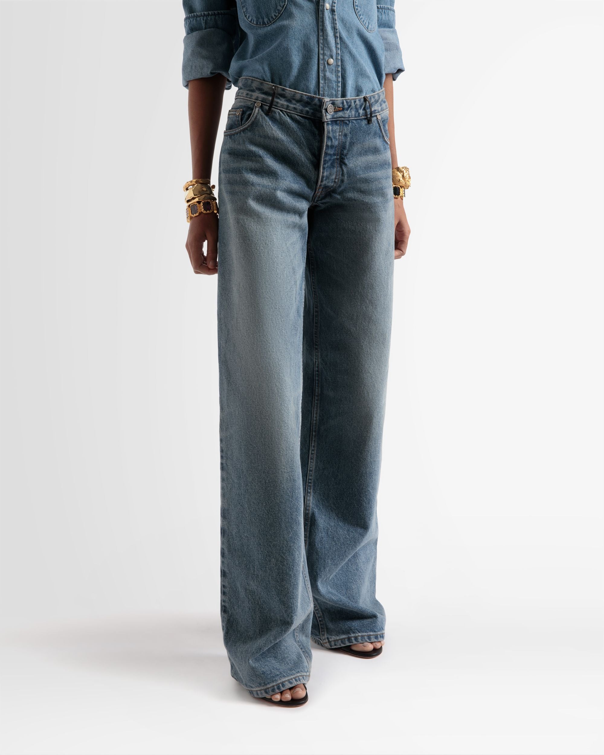 Wide Denim Pants In Indigo - Women's - Bally - 02