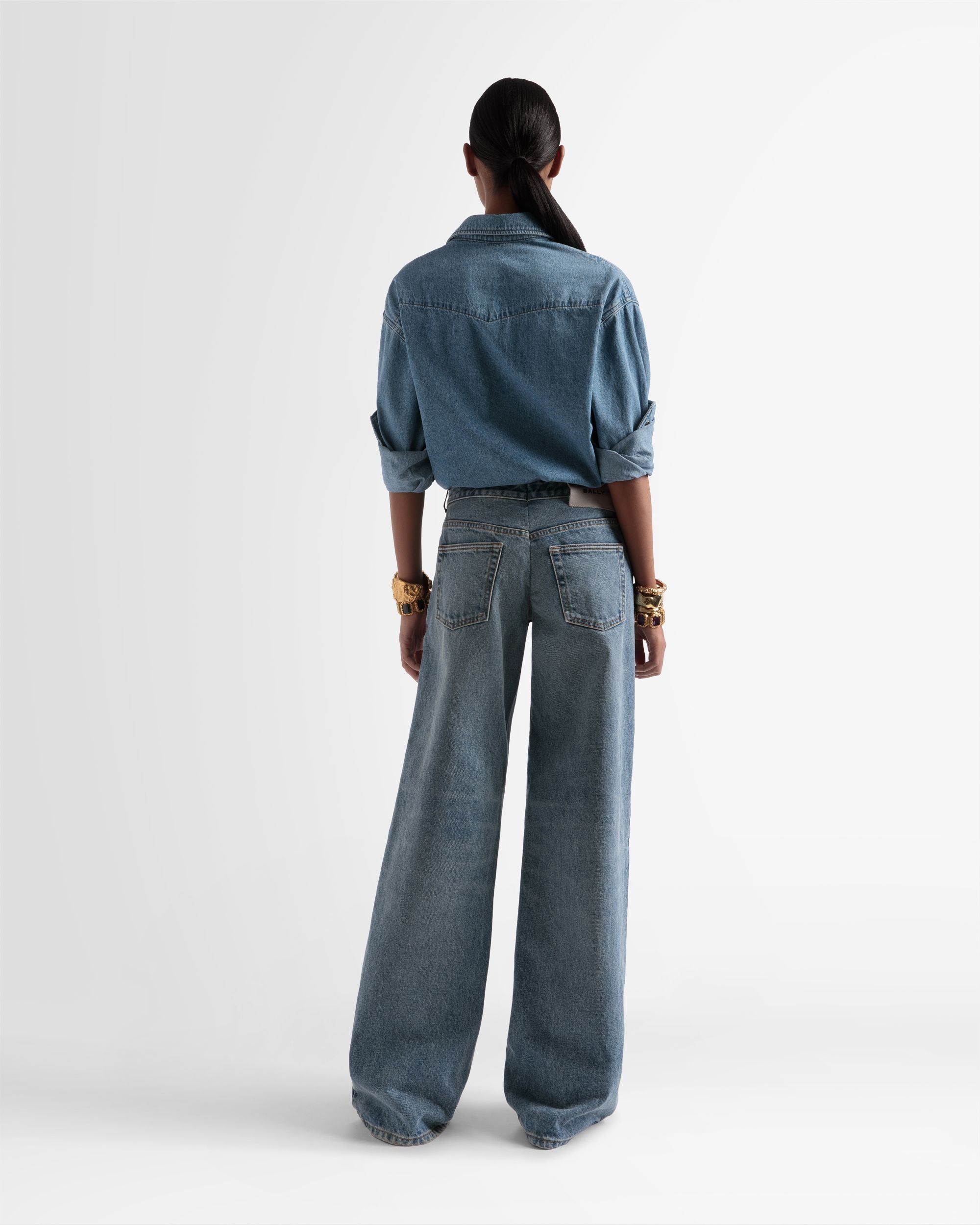 Wide Denim Pants In Indigo - Women's - Bally - 05