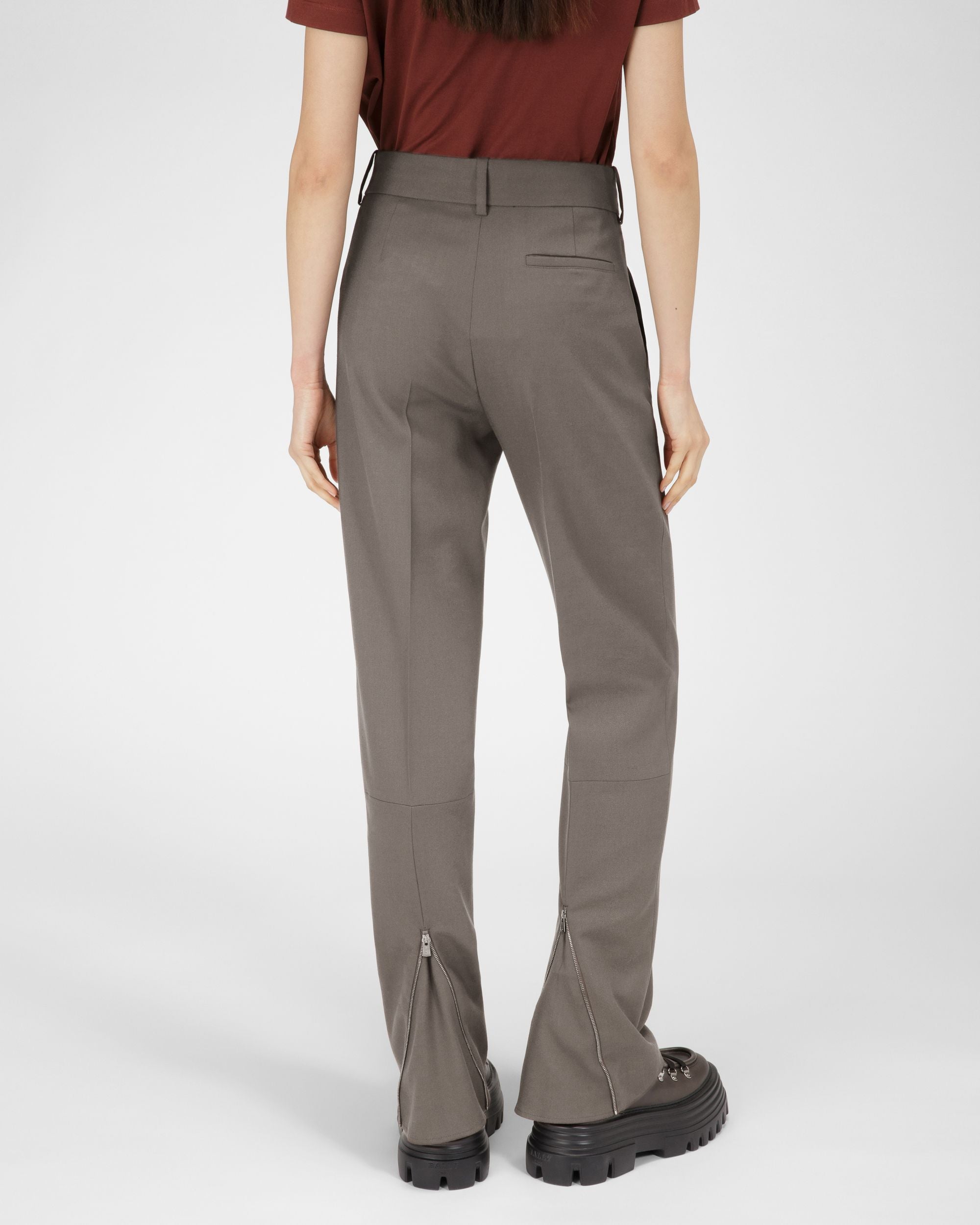 Wool & Cotton Trousers In Grey - Women's - Bally - 03