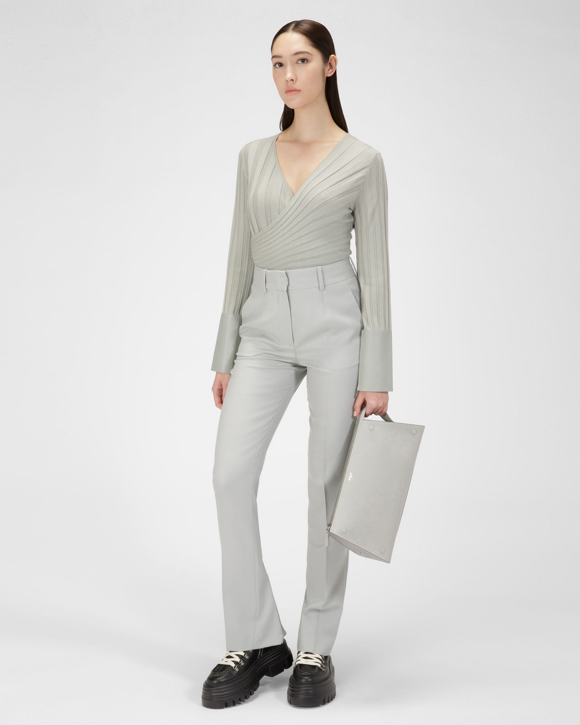 Wool Trousers In Grey - Women's - Bally - 05