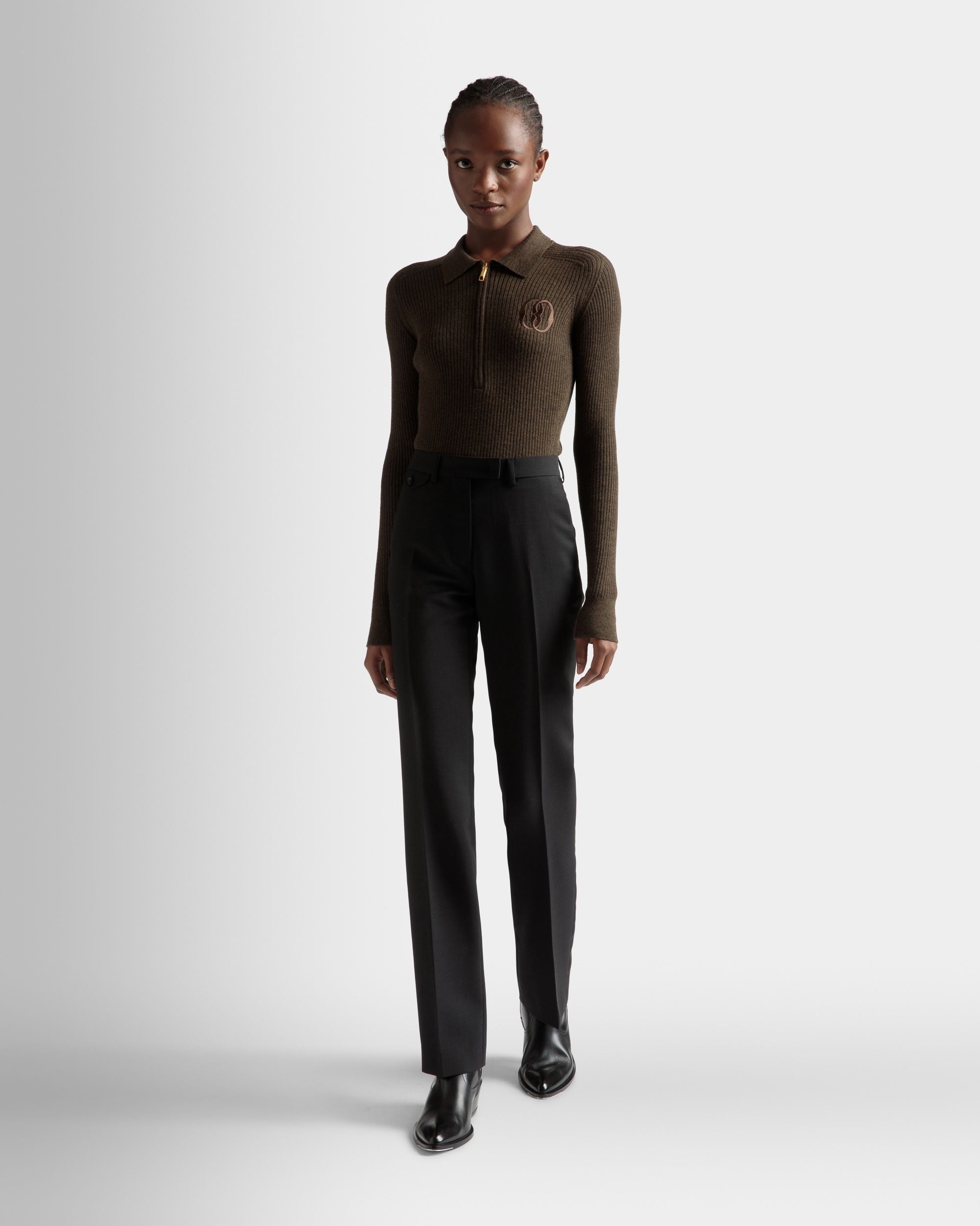 Tailored Straight Leg Pants In Black Mohair Wool Mix - Women's - Bally - 02
