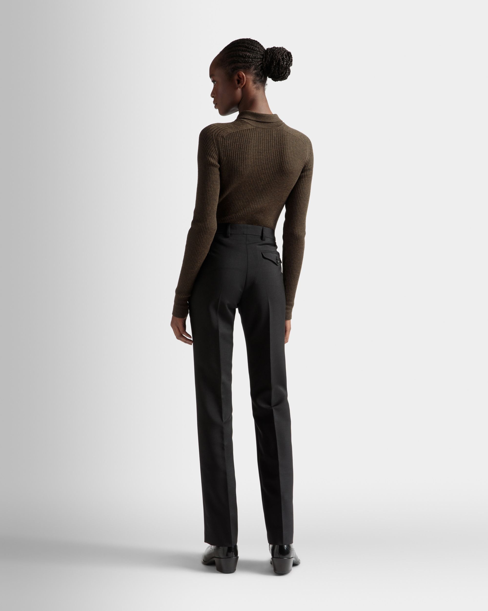 Tailored Straight Leg Pants In Black Mohair Wool Mix - Women's - Bally - 06