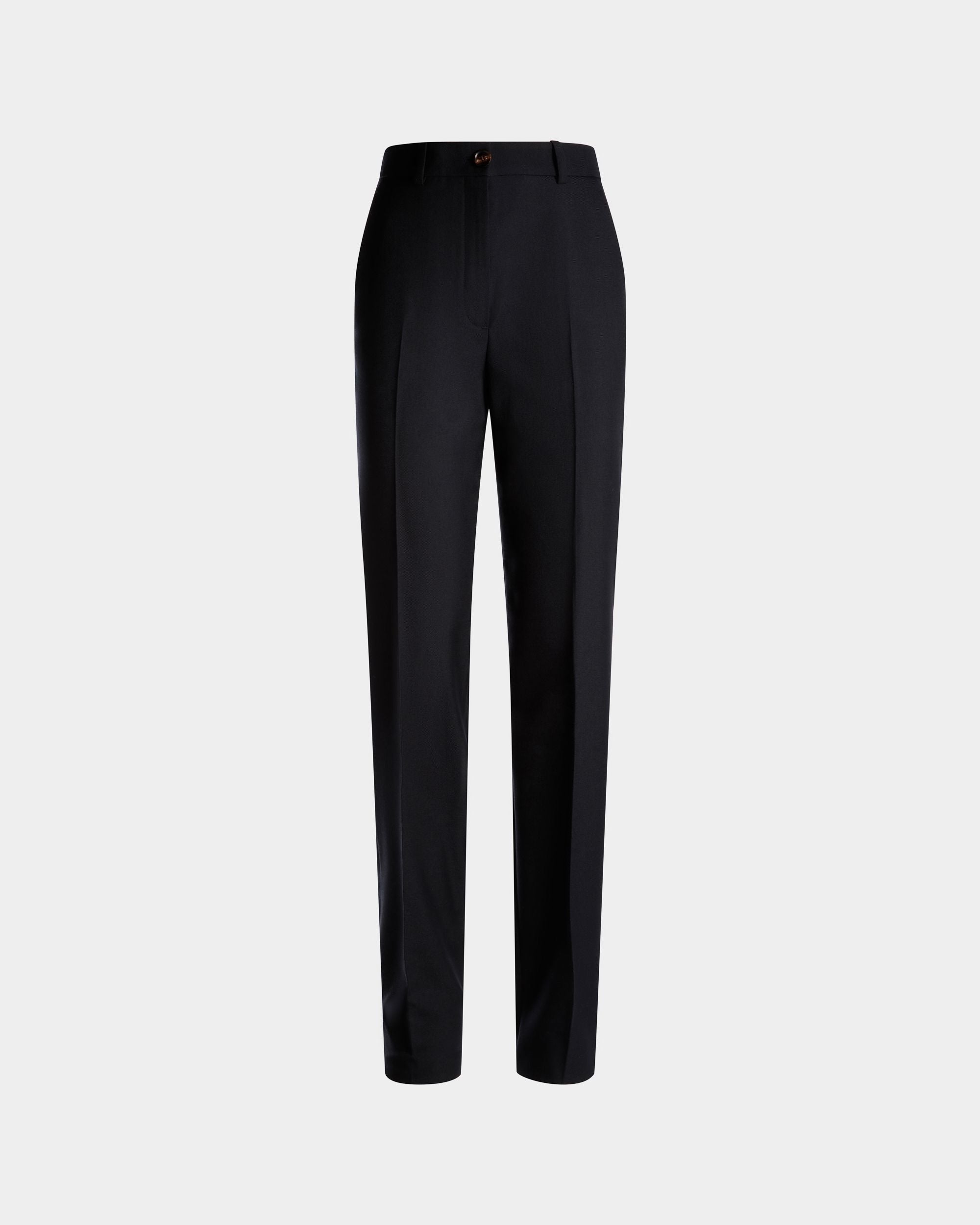 Straight Fit Pants in Navy Blue Wool Blend - Women's - Bally - 01