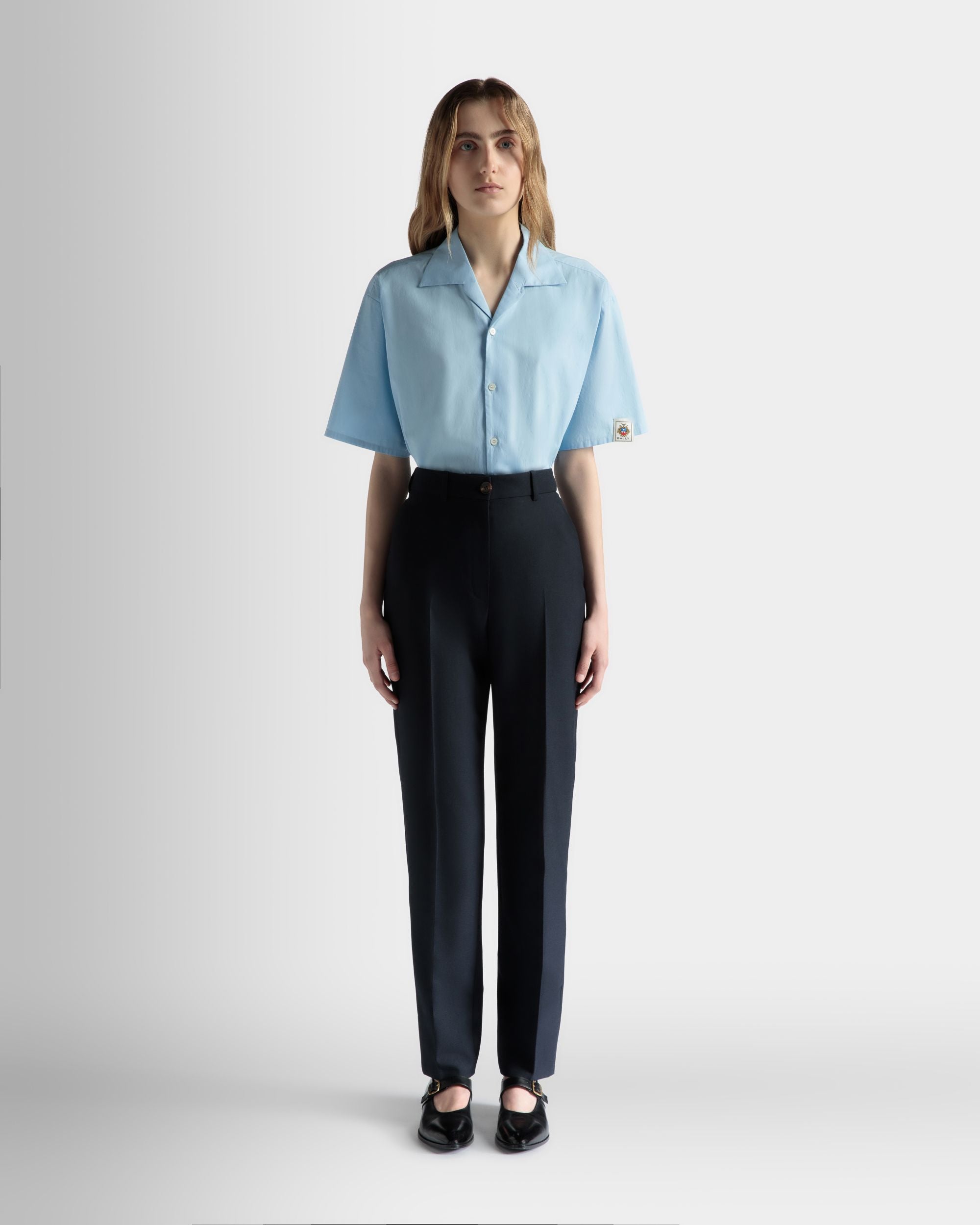 Straight Fit Pants in Navy Blue Wool Blend - Women's - Bally - 02