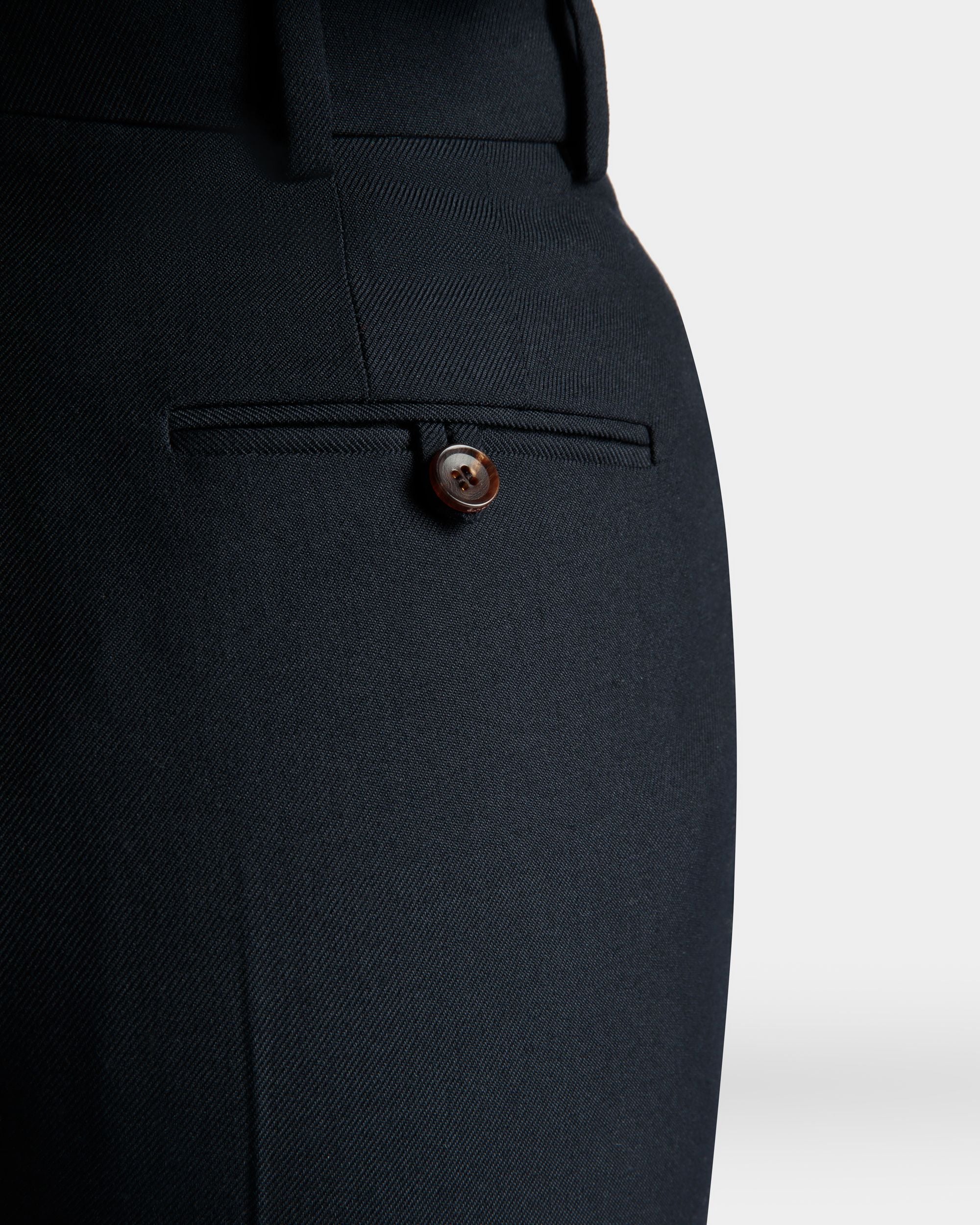 Straight Fit Pants in Navy Blue Wool Blend - Women's - Bally - 04