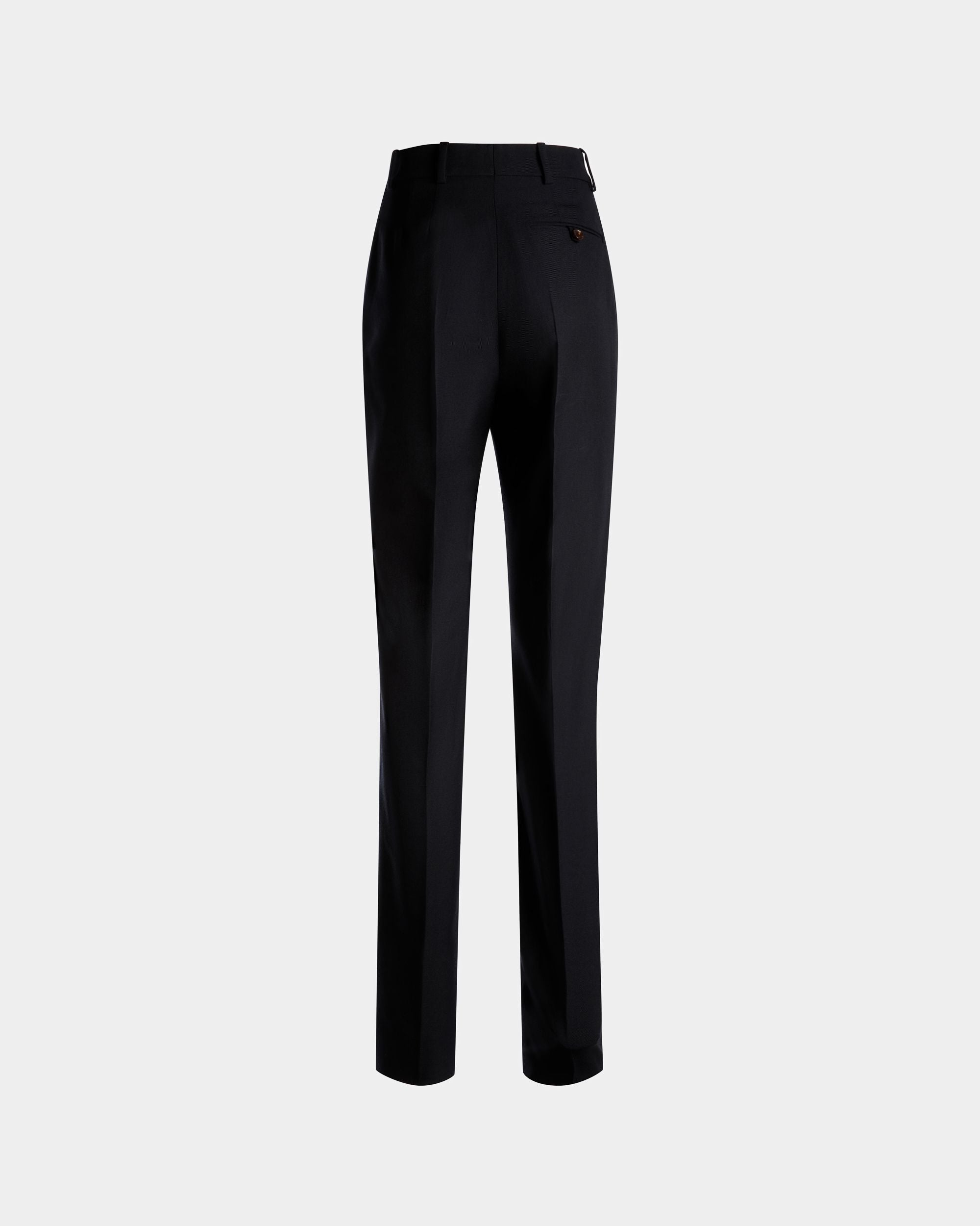 Straight Fit Pants in Navy Blue Wool Blend - Women's - Bally - 07