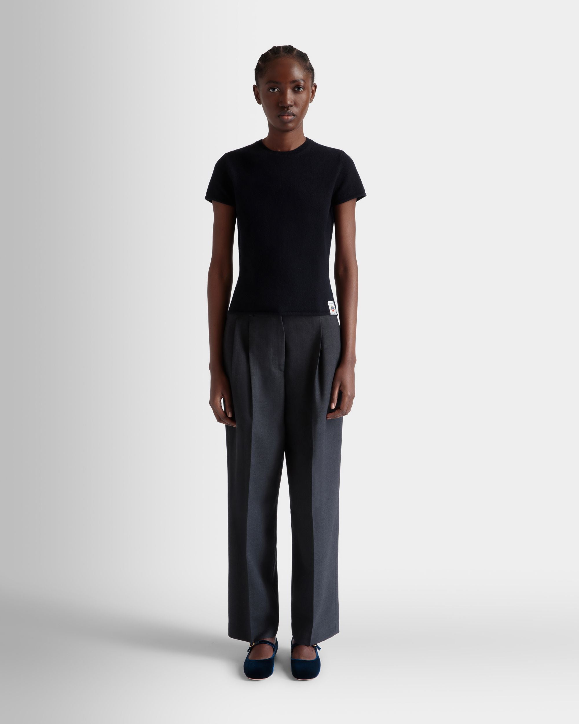 Tapered Pants In Dark Grey Wool Blend - Women's - Bally - 02