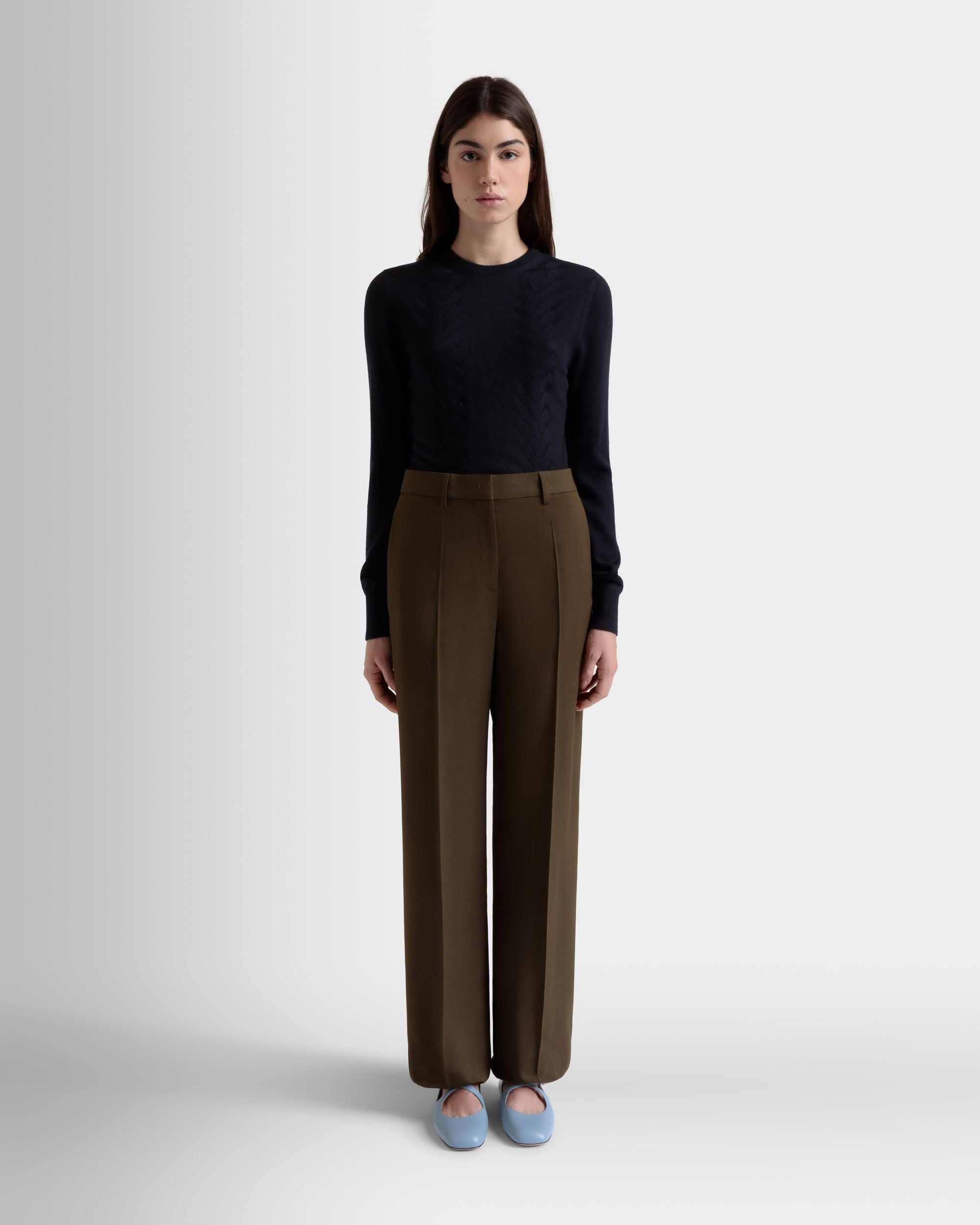 Straight-Leg Pants in Military Green Fluid Gabardine - Women's - Bally - 02