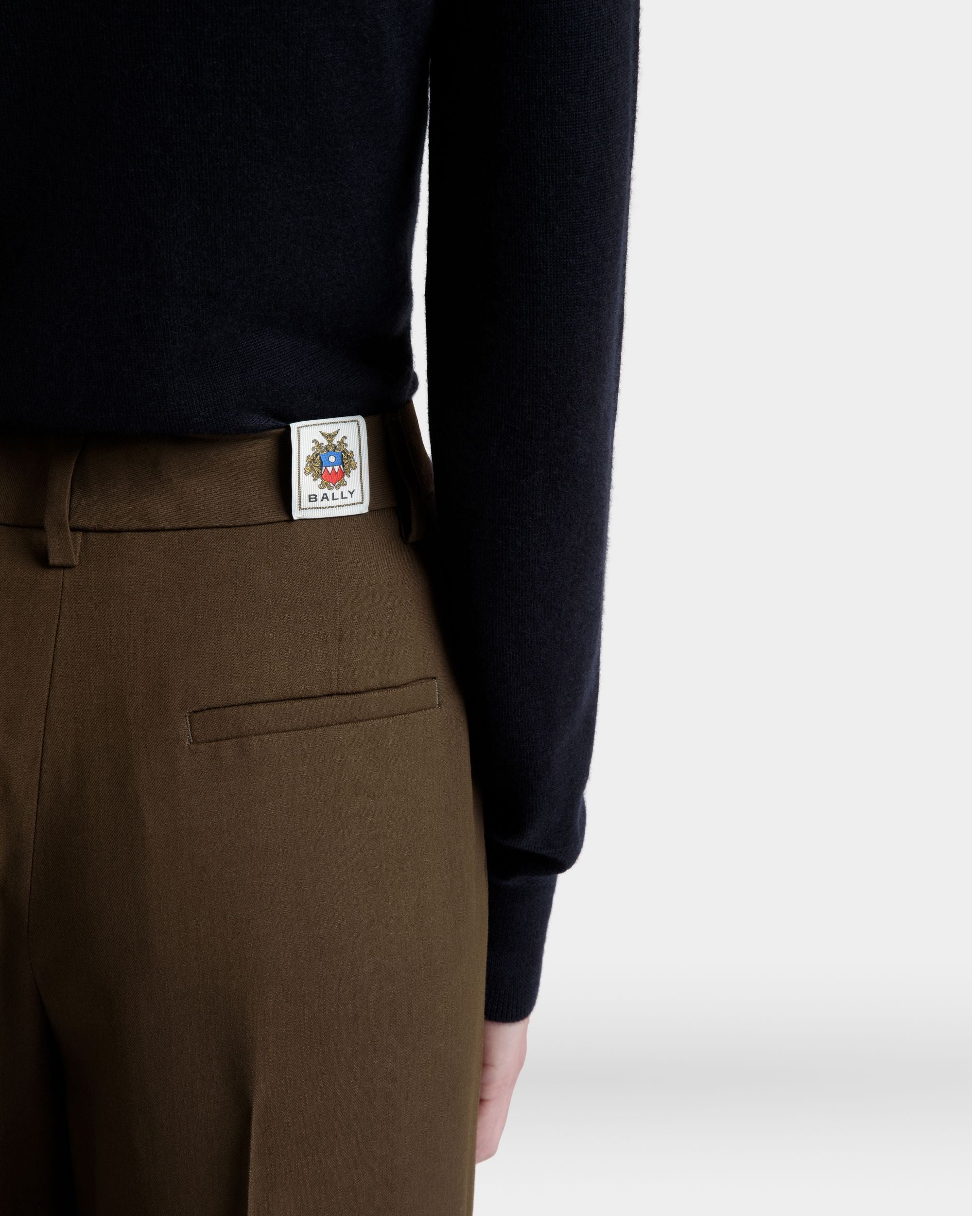 Straight-Leg Pants in Military Green Fluid Gabardine - Women's - Bally - 03