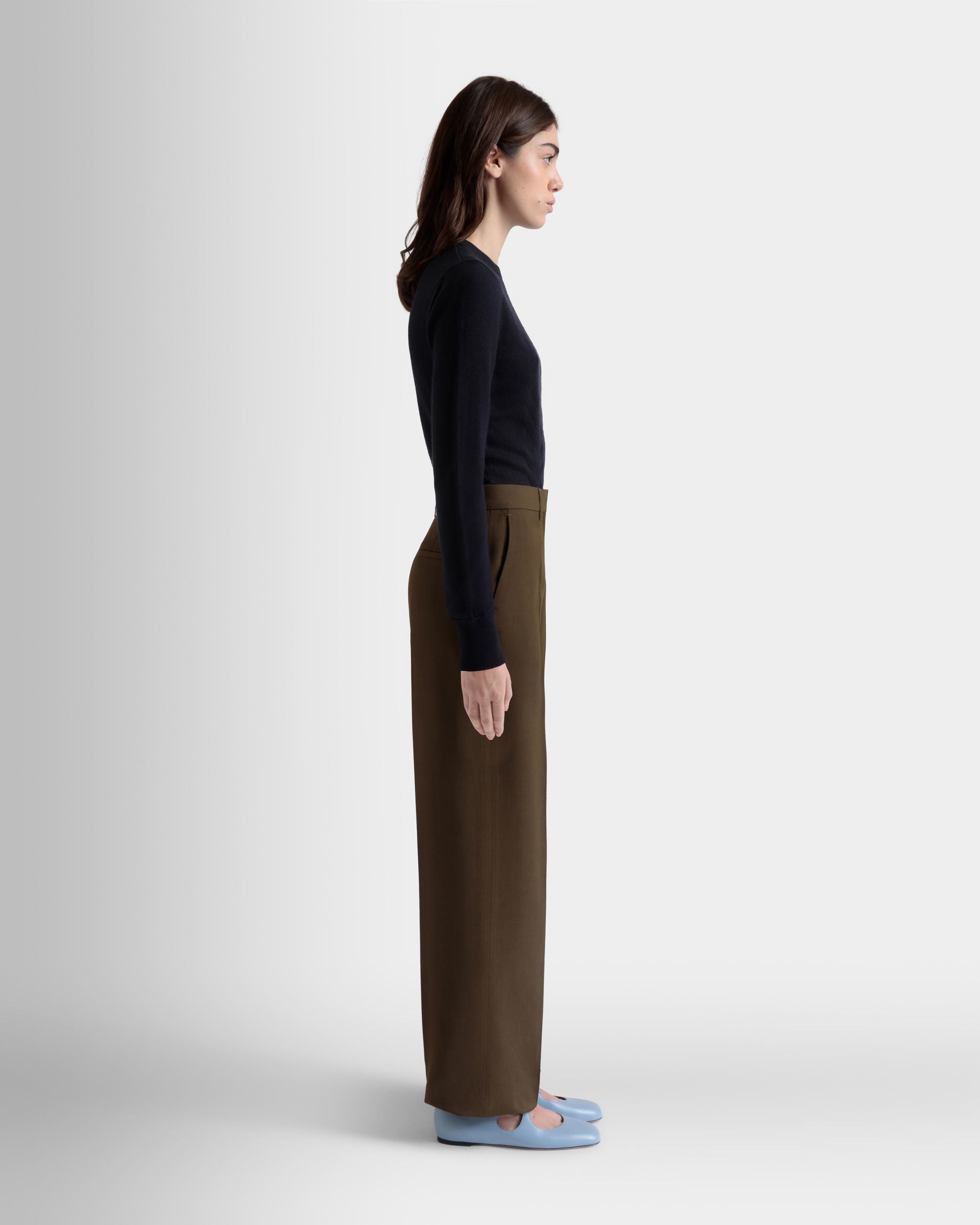 Straight-Leg Pants in Military Green Fluid Gabardine - Women's - Bally - 05