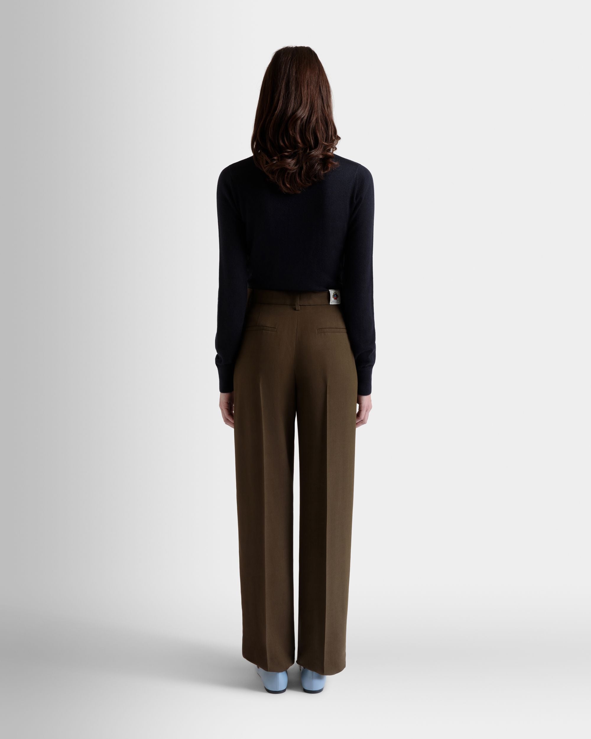 Straight-Leg Pants in Military Green Fluid Gabardine - Women's - Bally - 06