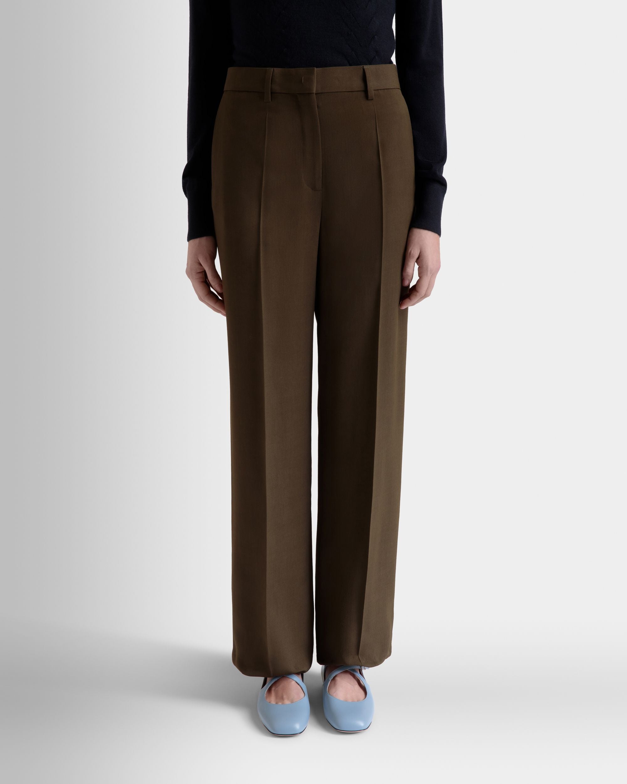 Straight-Leg Pants in Military Green Fluid Gabardine - Women's - Bally - 08